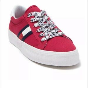 Tommy Hilfiger Red Sneakers with White and Blue Accents